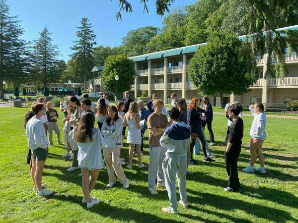 Sheedy students dialogue outdoors at Marantha Retreat Center.